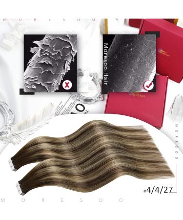 Moresoo Tape-In Extensions Real Hair Balayage Brown - 45 cm Dark Brown & Caramel Blonde - 20 Pieces/50g #4/27/4 - Buy Online on GoSupps.com