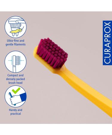 Curaprox CS 12460 Velvet Toothbrush - Ultra Soft Manual Toothbrush for Adults with 12460 Super Soft CUREN Bristles - Yellow-Burgundy - Global Shipping Available - Buy Online on GoSupps.com