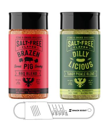 Fire & Smoke Society Salt Free Seasoning Brazen Pig and Dilly Licious Barbecue Rub | Bundle With Snack Scout Measuring Spoon