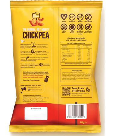  HIPPEAS HIPPEAS Chili Hot Chili Sriracha Chickpea Puff Vegan Chips | 10 78g Sharing Bags | Plant Based Protein & Fiber Source Gluten Free & Artificial Flavours Light Crunch 91 Calories Per Serving - Buy Online on GoSupps.com