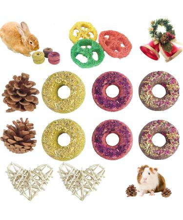 Lacrima Rabbit Chew Toys Donuts 13PCS - All Natural Bunny Toys for Rabbits,Intestine and Teeth Health Toys for Guinea Pig/Rabbit,Guinea Pig Bunny Chinchilla Hamster Treats