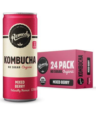 Remedy Kombucha Tea Organic Drink - Sugar Free, Keto, Vegan & Gluten Free - Sparkling Live Cultured, Small Batch Brewed Beverage - Mixed Berry - 8.5 Fl Oz Can, 24-Pack