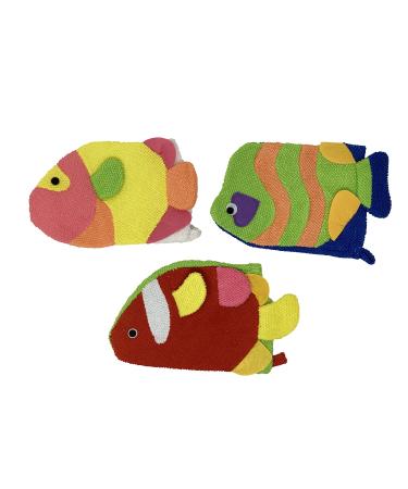 Loofah Lord 4 Colorful Fish Glove Washcloth and Loofah for Children or Adults Bath or Shower Assorted Fish and Colors Wholesale Bulk Lot Fish Glove 4