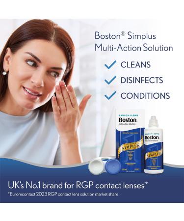 Boston Simplus Multi-Action Solution 120ml Contact Lens Solution for Rigid Gas Permeable Contact Lenses - Clean Disinfect & Condition with Contact Lens Case - Buy Online on GoSupps.com