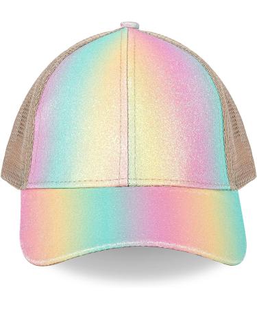 Girls Glitter Baseball Cap - High Ponytail Criss Cross Hat for Kids (Ages 5-15) - Multicolor Shiny Design - Buy Online on GoSupps.com