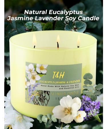 Eucalyptus Jasmine Lavender Candle | 3 Wick Aromatherapy Soy Candle | Stress Relief & Refreshing Summer/Fall Scent | 15.8 oz Natural Candle for Home - Buy Online on GoSupps.com