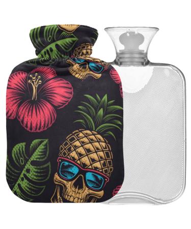 Naanle hawaii flower skull heat flashing with reference transparent hot water bottle Handfoot Warmer Heading bags for pain relief heat and cold therapy 1l
