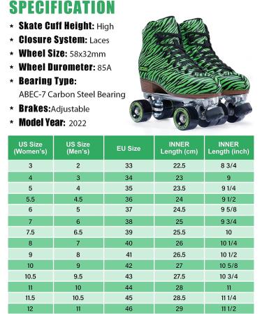 ECOO Women's & Girls' 2 Layer PU Leather Roller Skates - Green, Size US Women 10 / US Men 9 - Buy Online on GoSupps.com