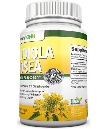 NutriONN Rhodiola Rosea - 500mg - 180 Vegan Capsules - 3% Rosavin 1% Salidroside Extract - Non-GMO - with Black Pepper for Enhanced Absorption - 6 Month Supply - Supplement for Energy & Stamina - Buy Online on GoSupps.com