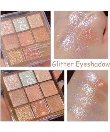 9-Color Glitter Eyeshadow Palette for Women - Shimmer Eye Makeup in Gold, White & Pink - Highly Pigmented Eyeshadow Palette for Girls - Glitter Eye Makeup (#01) - Buy Online on GoSupps.com