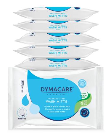 Dymacare moist washing gloves without perfume - large and soft washing gloves for the full body washing - with caring aloe vera - clinic quality (6 packs) perfume -free 8 pieces (6 Pack)