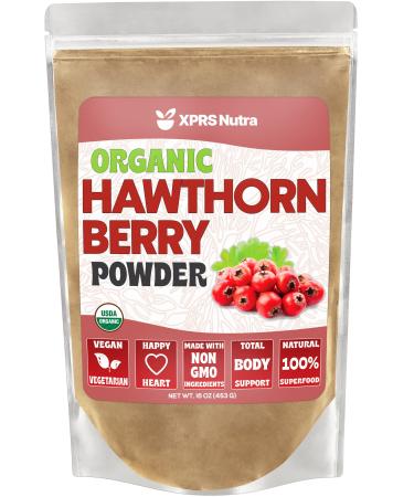 XPRS Nutra Organic Hawthorn Berry Powder - Premium USDA Organic Hawthorne Berry Powder for Cardiovascular Support - Vegan Friendly Hearth Health Supplement (16 Ounce) 16 Ounce (Pack of 1)