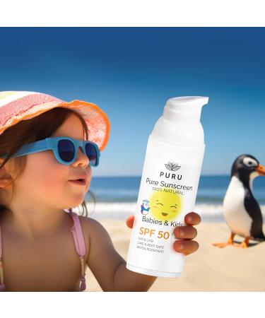 PURU | Pure Mineral Sunscreen SPF50 For Babies and Kids - 100% Natural Only 7 Ingredients Certified Organic Water-Resistant Hypoallergenic UVA/UVB Protection - For Face & Body | 50ml - Buy Online on GoSupps.com