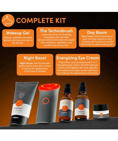 Dogface Men's Skincare Set | Technobrush Electric Facial Brush Hydrating Gel Wash Retinol Serum & Eye Cream - International Shipping Available - Buy Online on GoSupps.com