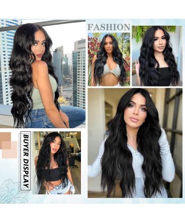 DeeThens Black Wavy Clip in Hair Extensions for Women - 3pc Synthetic Hairpiece, 20 Inch Invisible Wavy Clip Extensions - Black - Buy Online on GoSupps.com