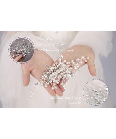 Kercisbeauty Handmade Wedding Crystal Hair Combs with Pearls - Rustic Bridal Headpiece (Silver) - Buy Online on GoSupps.com
