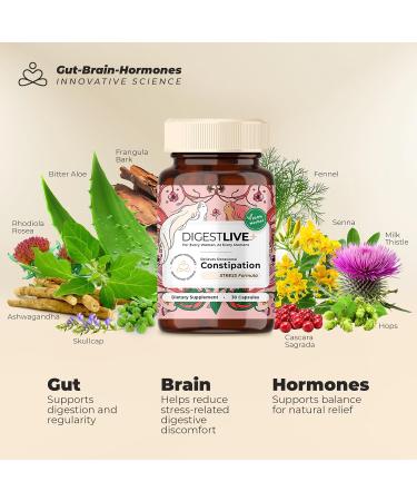 DigestLive Stress Constipation Relief Laxative for Women 30 Capsules 100% Herbal Stool Softener - Female Gentle Natural Colon Cleanse Detox Bloating & Gas Fast-Acting Vegan Gluten & GMO-Free - Buy Online on GoSupps.com
