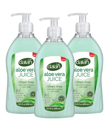 Dalan Aloe Vera Juice Cream Ultra Moisturizing Liquid Hand Soap for Dry and Fresh Hands Feeling Clean and Soft (13.5 Fl Oz / 400 mL (Pack of 3)) 13.5 Fl Oz (Pack of 3)