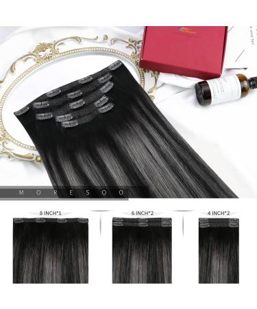 Moresoo 12 Inch Balayage Clip in Human Hair Extensions - Black and Silver - 5 Pieces/70g - #1B/Silver/1B - Buy Online on GoSupps.com