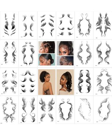 20 Sheets Baby Hair Tattoo Stickers 20 Styles Tattoo Edges for Hair Fake Hairline Stickers Temporary Waterproof Lasting Curly Hair DIY Salon Hairstyling Template Makeup Tool (7x 4.3inch)