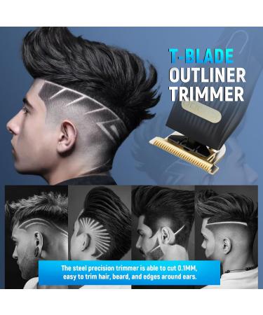 KIKIDO Hair Clippers for Men + T-Blade Trimmer Kit Rechargeable Barber Trimmer with LCD Display & Guide Combs for Hair Cutting Cordless Hair Clipper for Men Professional Clippers Set for Home Use Black - Buy Online on GoSupps.com
