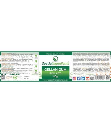 Special Ingredients Gellan Gum High Acyl 50g Premium Quality Powder Non-GMO Gluten Free Recyclable Container Gellan Gum High Acyl 50 g (Pack of 1) - Buy Online on GoSupps.com