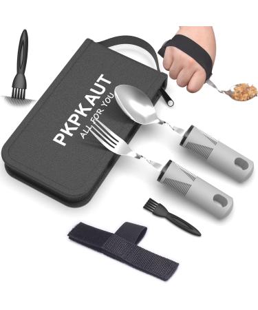 PKPKAUT Weighted Utensils for Hand Tremors Silverware Set, Adaptive Utensils for Parkinsons Patients Arthritic Hands, Built Up Handicap Parkinsons Utensils for Adults Elderly Disabled People 2PCS-Tote Bag