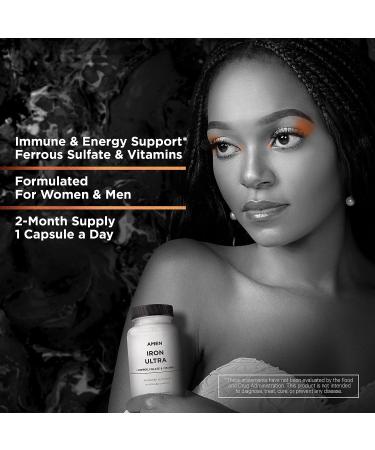 Amen Iron Ultra Supplement 65mg + Copper Folate Vitamin C & B12 - 2-Month Supply | Non-GMO Iron Pills with Folic Acid | 60 Capsules - Buy Online on GoSupps.com