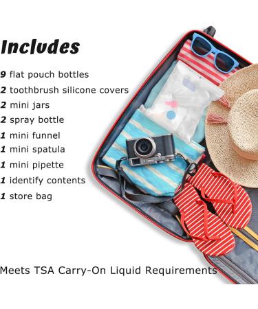 Korintin 19 Pack Travel Pouch Bottle Kit - TSA-Approved Refillable Containers for Toiletries - Reusable Spray Bottles, Jars, and Accessories for Shampoo, Lotion, Soap - Travel Size Liquids - Buy Online on GoSupps.com