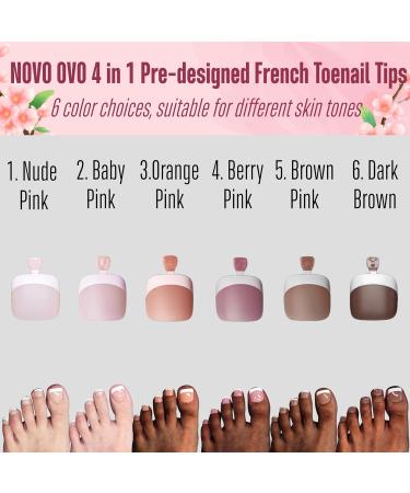 NOVO OVO Soft Gel Toe Nail Tips - Berry Pink French Extensions | 360Pcs False Nails Set with Primer & Base Coat | DIY Full Cover Matte Toenails - 15 Sizes - Buy Online on GoSupps.com