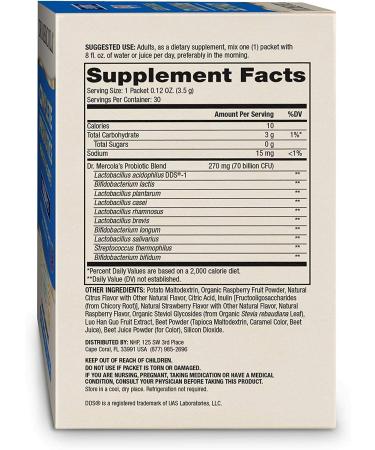 Dr. Mercola Complete Probiotics Powder - Natural Raspberry, 70 Billion CFU, 30 Packets (0.12 oz Each) - Buy Online on GoSupps.com