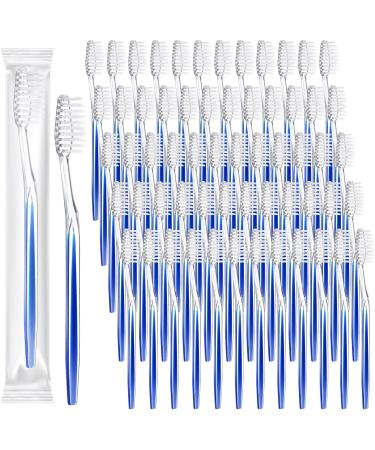 Patelai 100 Pcs Individually Wrapped Toothbrush Bulk Disposable Travel Toothbrushes Soft Bristle Tooth Brush Single Pack for Camping Adults Kids Hotels Guest Toiletries (Blue)