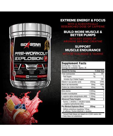 Six Star PreWorkout Explosion Powder - Energy Drink Mix for Men & Women (Fruit Punch, 30 Servings) - Buy Online on GoSupps.com