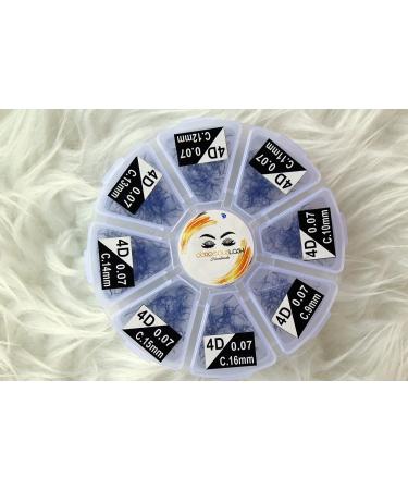 GorgeousLash 1200 Fans  Mixed 8D  7D  6D  5D  4D  3D  Curl D or C Lashes  0.07mm Diameter. Ready to ship.Handmade and Gorgeously-Crafted! (Curl D  4D - Length 09-16mm) 4D - Length 09-16mm Curl D