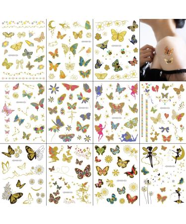 besharppin Metallic Temporary Tattoos  12 Sheets Butterfly Tattoo Stickers for Kids Teens Adults and Items Decoration Metallic Butterfly
