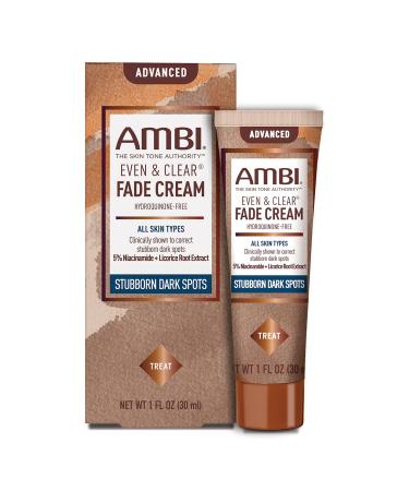 Ambi Even & Clear Advanced Fade Cream  Hydroquinone-free  Hyperpigmentation Treatment  Stubborn Dark Spot Corrector  Results In As Little As 2-3 Weeks  Niacinamide  Licorice Root Extract  PHA  1 Fl Oz