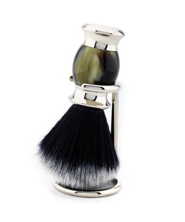 Shaving brush made of synthetic hair horn handle synthetic resin with steel holder black