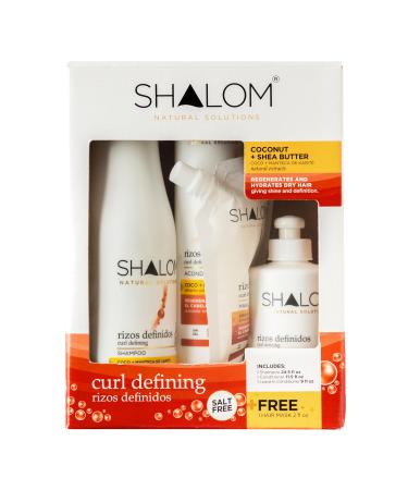 SHALOM Curl Defining Complete Kit with Coconut & Shea Butter - 25 fl oz Shampoo 12 fl oz Conditioner 2 fl oz Hair Mask 9 fl oz Leave-in Conditioner - Salt Sulfate & Paraben Free