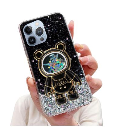 Tivenfezk Nadoli for iPhone 14 Pro Max Treibsand B r astronaut Hidden Standing Cap Cartar Glitzer astronaut Stand Soft silicone bling mobile phone shell.