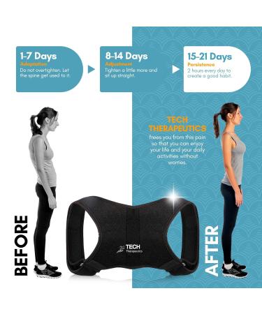 TECH THERAPEUTICS Posture Corrector for Women and Men - Back Support Brace for Shoulder, Back, Cervical, and Neck Pain Relief - Adjustable and Breathable Upper Back Straightener - Size XS-S - Buy Online on GoSupps.com
