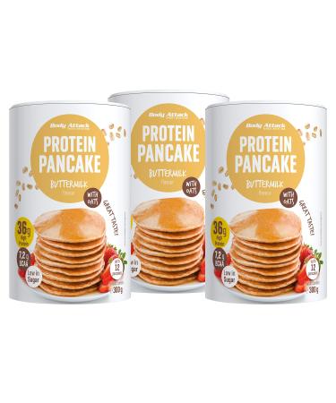 Body Attack Protein Pancake Mix-buttermilk with oatmeal 3x300g protein pancakes with 35% protein baking mix with little sugar for fluffy-delicious pancakes in 5 minutes-enough for 36 pancakes buttermilk with oatmeal 300 g (3 pack)