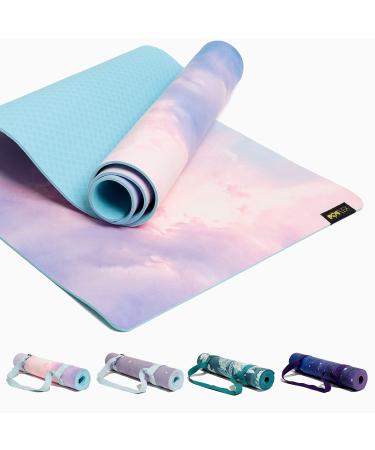 POPFLEX Vegan Suede Yoga Mat With Strap Included - Ultra Absorbent Exercise Mat - Non Slip Yoga Mat - Large Yoga Mat for Women - Wide Yoga Mat, Thick Texture for Stylish Support Heart in the Clouds