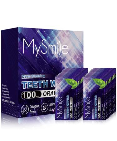 MySmile Teeth Wipes 100pcs Disposal Finger Brush Deep Cleaning Wipes Oral Brush Ups Tooth Wipes For Teeth Cleaning Oral freshes Mint Flavor Purple