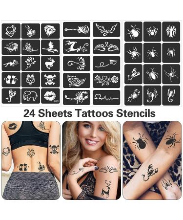 FANOST Tattoo Stencils Kit - 24 Sheets, 400 Designs for Kids, Teens, Adults - Henna, Airbrush, Real Tattoos - Face, Hand, Finger Stencils - Buy Online on GoSupps.com