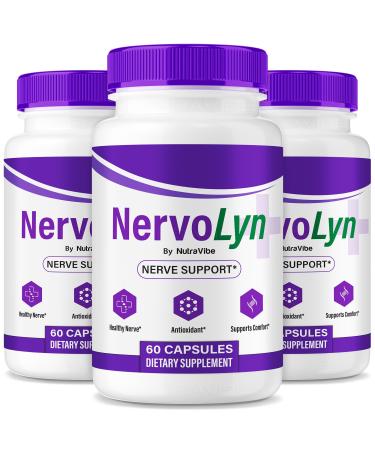 (3 Pack) NervoLyn Official Nervo Lyn Advanced Nerve Support Supplement | Premium Formula with Natural Ingredients for Nerve Comfort Balance & Nerve Care | Easy-to-Take (180 Capsules)