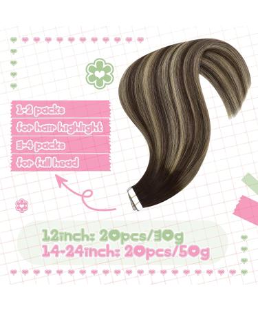 Youngsee Ombre Tape Extensions - Real Hair 35cm Balayage Extensions - Dark Brown & Ash Blonde Seamless Tape-in Hair Extensions for Women - 50g #4/18/4 - Buy Online on GoSupps.com