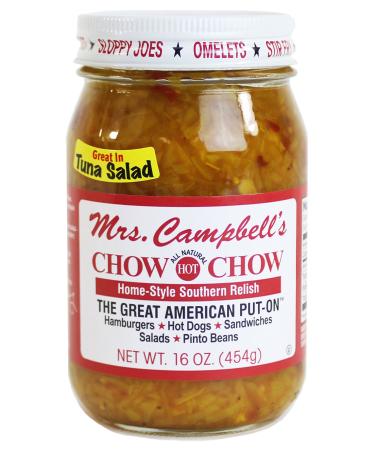 Mrs. Campbell's All Natural Hot Southern Chow Chow Relish, 16 Oz Glass Jar