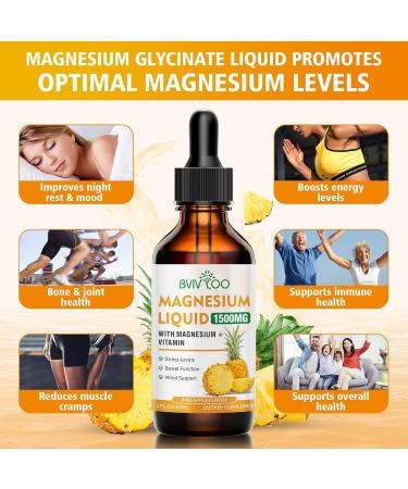 Magnesium Glycinate Liquid High Absorption Magnesium Liquid Drops with Cellulose Fiber Bromelain Vitamins B6 C D & Zinc Magnesium Supplement for Adults & Kids Pineapple Flavor - 2 Fl Oz 1pack - Buy Online on GoSupps.com