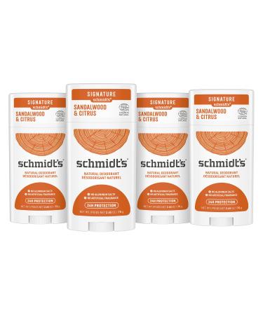 Schmidt's Aluminum Free Natural Deodorant for Women and Men Sandalwood and Citrus with 24 Hour Odor Protection Vegan and Cruelty Free 2.65 oz Pack of 4 0.65 Ounce (Pack of 4)