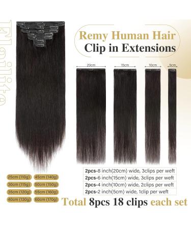 Elailite 100% Remy Human Hair Clip in Extensions - Double Wefts Thick Volume 35cm 120g - #1B Natural Black - Buy Online on GoSupps.com